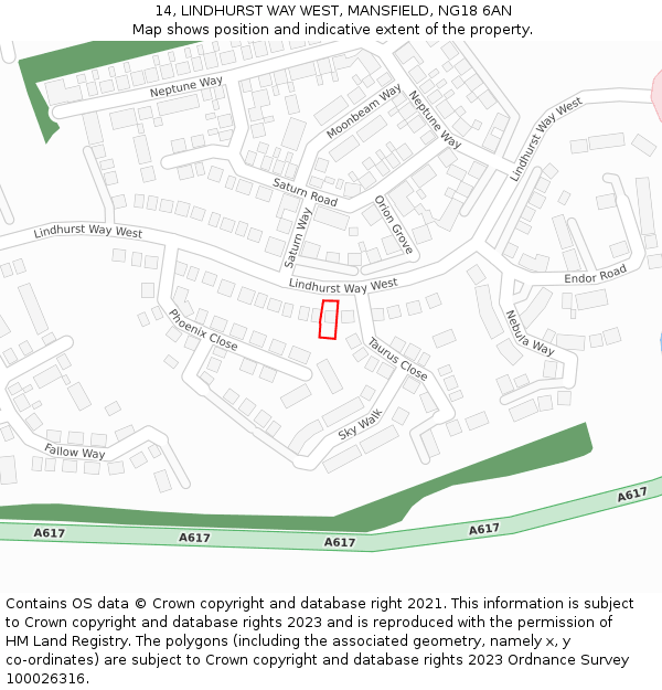14, LINDHURST WAY WEST, MANSFIELD, NG18 6AN: Location map and indicative extent of plot