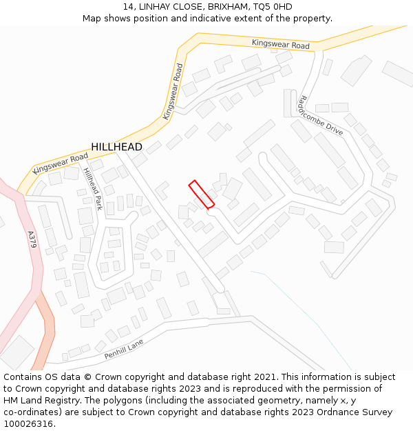 14, LINHAY CLOSE, BRIXHAM, TQ5 0HD: Location map and indicative extent of plot