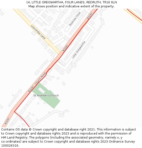 14, LITTLE GREGWARTHA, FOUR LANES, REDRUTH, TR16 6LN: Location map and indicative extent of plot