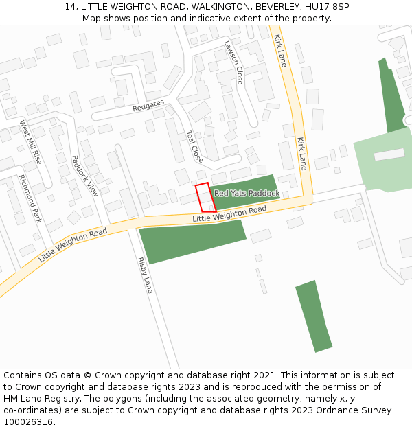 14, LITTLE WEIGHTON ROAD, WALKINGTON, BEVERLEY, HU17 8SP: Location map and indicative extent of plot