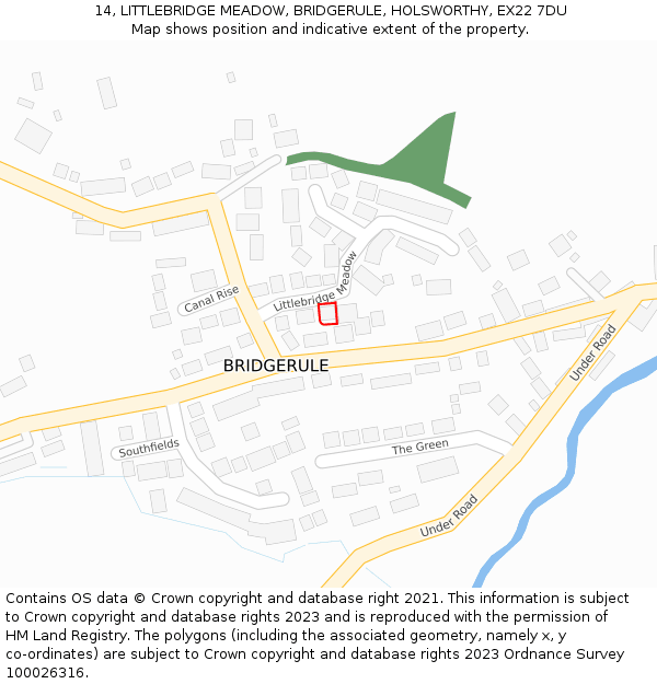 14, LITTLEBRIDGE MEADOW, BRIDGERULE, HOLSWORTHY, EX22 7DU: Location map and indicative extent of plot