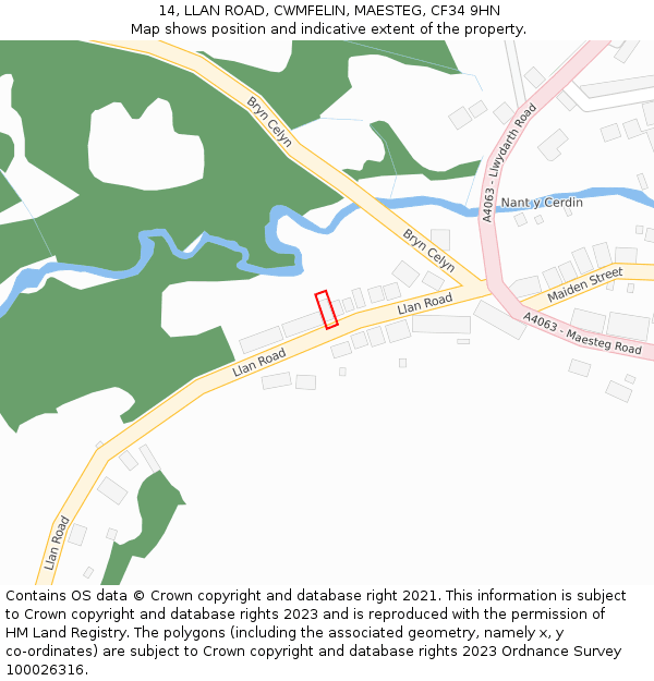 14, LLAN ROAD, CWMFELIN, MAESTEG, CF34 9HN: Location map and indicative extent of plot