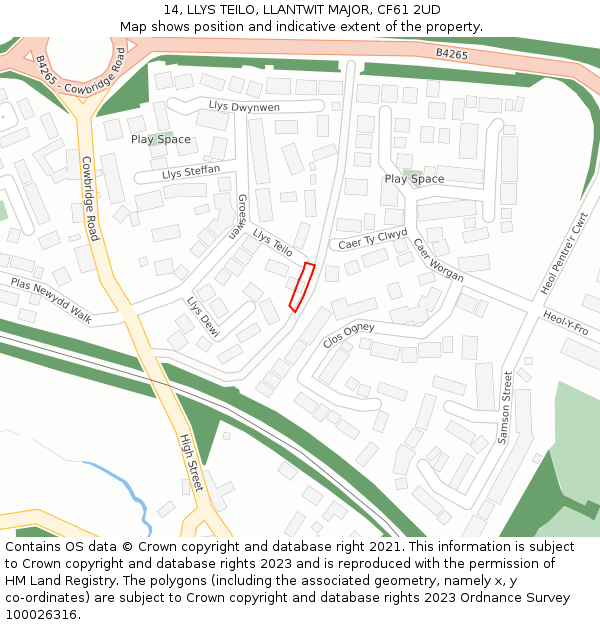 14, LLYS TEILO, LLANTWIT MAJOR, CF61 2UD: Location map and indicative extent of plot