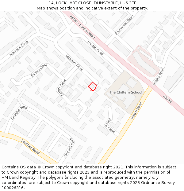 14, LOCKHART CLOSE, DUNSTABLE, LU6 3EF: Location map and indicative extent of plot