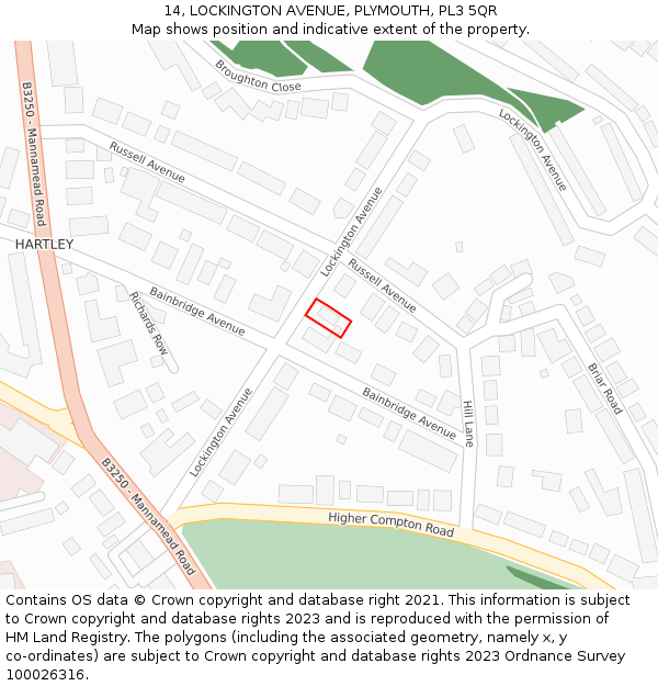 14, LOCKINGTON AVENUE, PLYMOUTH, PL3 5QR: Location map and indicative extent of plot