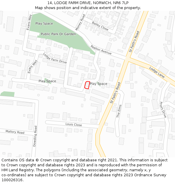 14, LODGE FARM DRIVE, NORWICH, NR6 7LP: Location map and indicative extent of plot