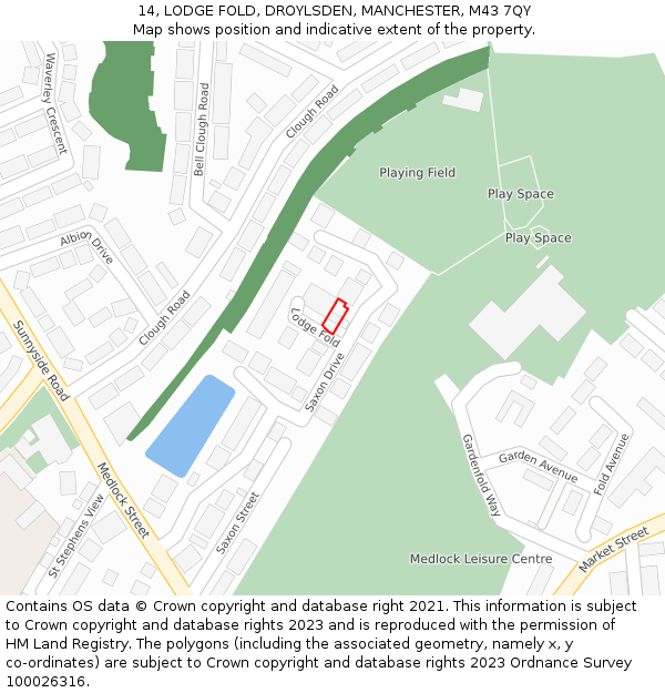 14, LODGE FOLD, DROYLSDEN, MANCHESTER, M43 7QY: Location map and indicative extent of plot
