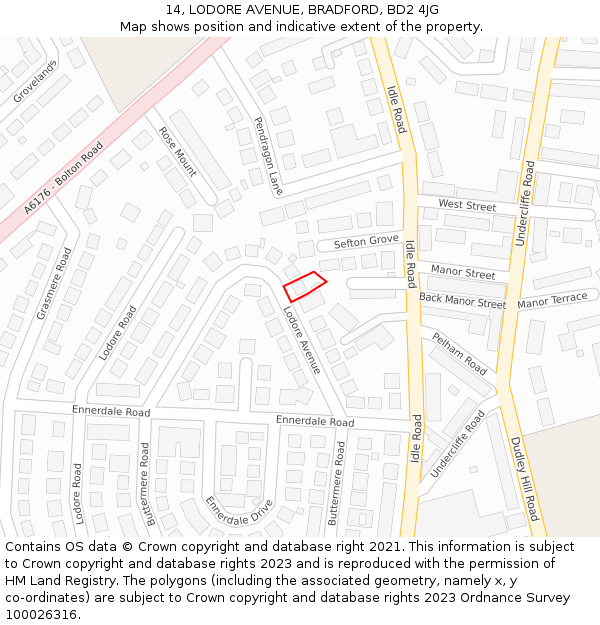 14, LODORE AVENUE, BRADFORD, BD2 4JG: Location map and indicative extent of plot
