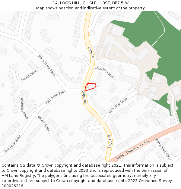 14, LOGS HILL, CHISLEHURST, BR7 5LW: Location map and indicative extent of plot