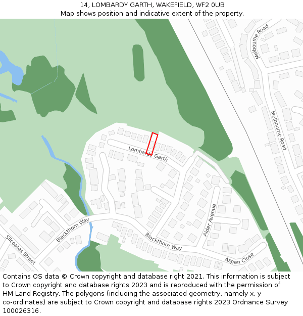 14, LOMBARDY GARTH, WAKEFIELD, WF2 0UB: Location map and indicative extent of plot