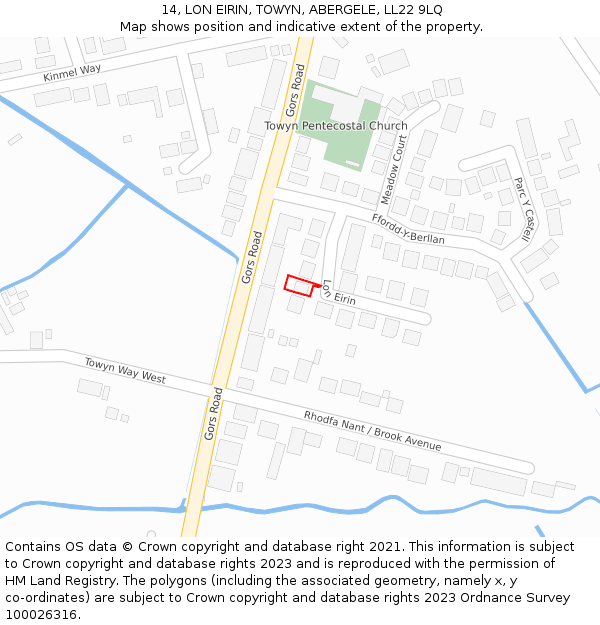 14, LON EIRIN, TOWYN, ABERGELE, LL22 9LQ: Location map and indicative extent of plot