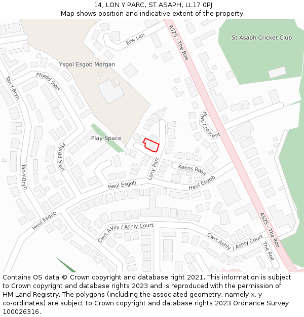 14, LON Y PARC, ST ASAPH, LL17 0PJ: Location map and indicative extent of plot