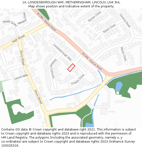 14, LONDESBOROUGH WAY, METHERINGHAM, LINCOLN, LN4 3HL: Location map and indicative extent of plot
