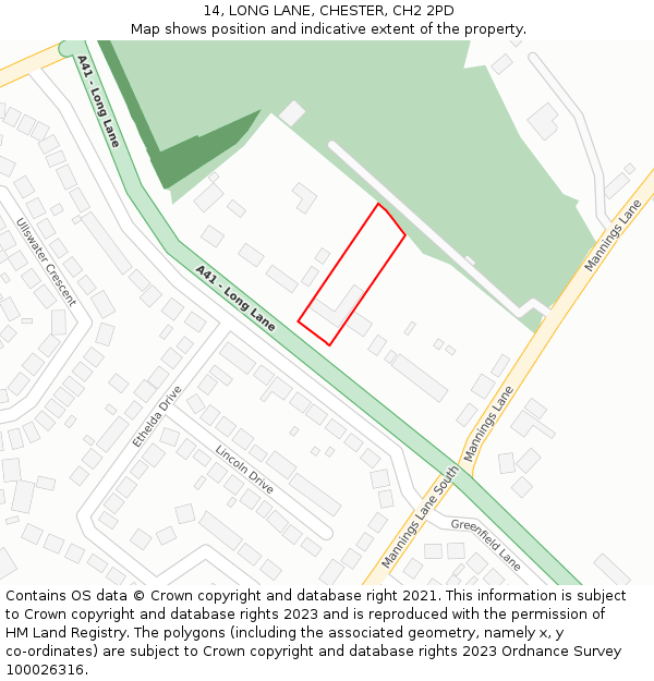 14, LONG LANE, CHESTER, CH2 2PD: Location map and indicative extent of plot