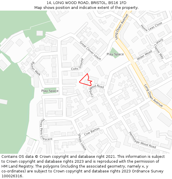 14, LONG WOOD ROAD, BRISTOL, BS16 1FD: Location map and indicative extent of plot