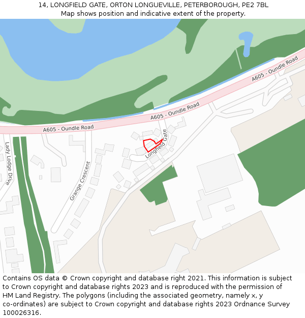 14, LONGFIELD GATE, ORTON LONGUEVILLE, PETERBOROUGH, PE2 7BL: Location map and indicative extent of plot