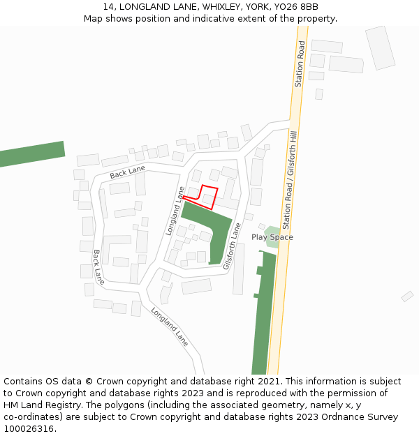 14, LONGLAND LANE, WHIXLEY, YORK, YO26 8BB: Location map and indicative extent of plot