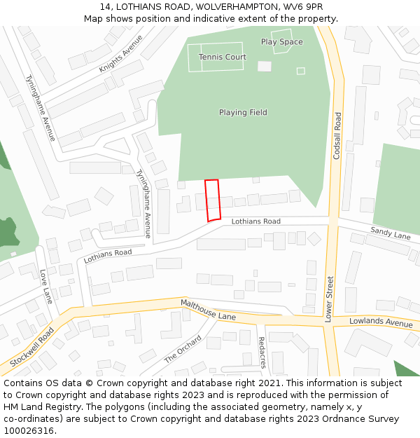 14, LOTHIANS ROAD, WOLVERHAMPTON, WV6 9PR: Location map and indicative extent of plot