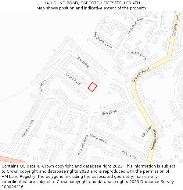14, LOUND ROAD, SAPCOTE, LEICESTER, LE9 4FH: Location map and indicative extent of plot