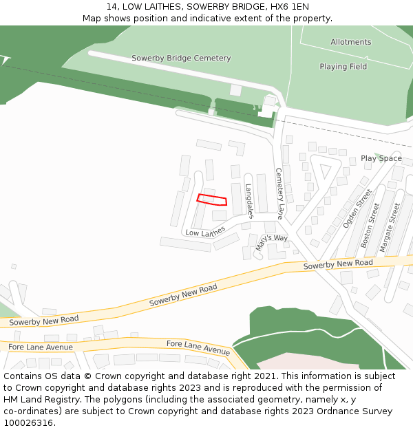 14, LOW LAITHES, SOWERBY BRIDGE, HX6 1EN: Location map and indicative extent of plot