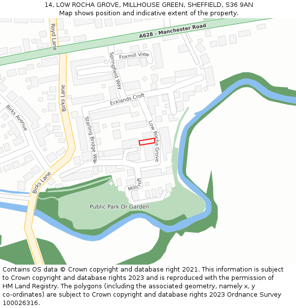 14, LOW ROCHA GROVE, MILLHOUSE GREEN, SHEFFIELD, S36 9AN: Location map and indicative extent of plot