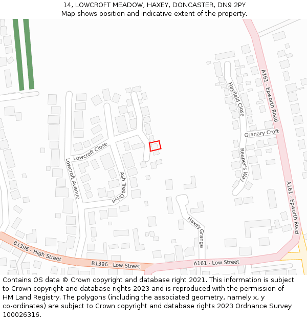 14, LOWCROFT MEADOW, HAXEY, DONCASTER, DN9 2PY: Location map and indicative extent of plot