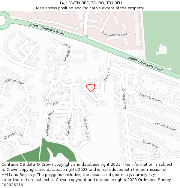 14, LOWEN BRE, TRURO, TR1 3FH: Location map and indicative extent of plot