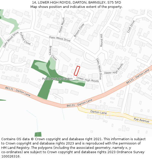 14, LOWER HIGH ROYDS, DARTON, BARNSLEY, S75 5FD: Location map and indicative extent of plot