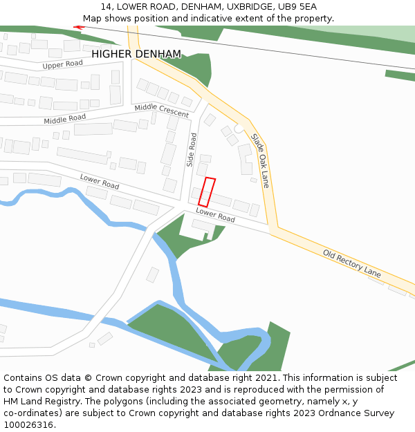 14, LOWER ROAD, DENHAM, UXBRIDGE, UB9 5EA: Location map and indicative extent of plot