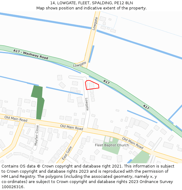 14, LOWGATE, FLEET, SPALDING, PE12 8LN: Location map and indicative extent of plot