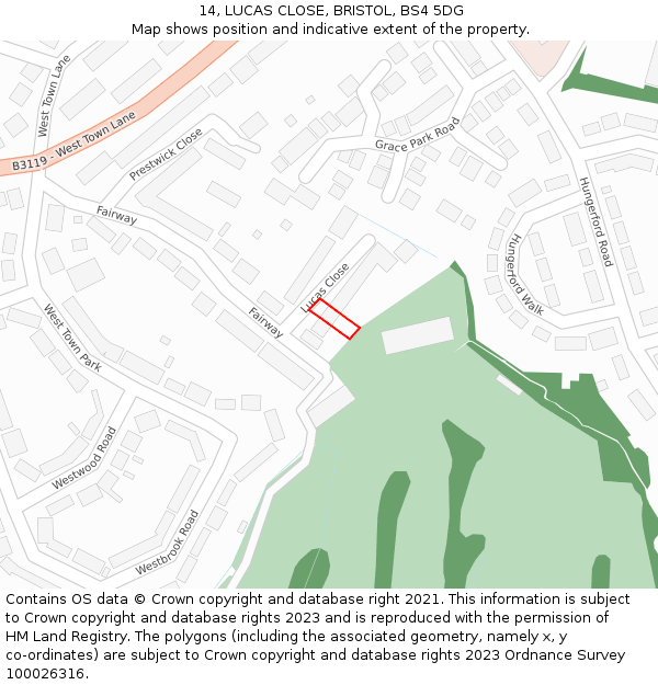 14, LUCAS CLOSE, BRISTOL, BS4 5DG: Location map and indicative extent of plot
