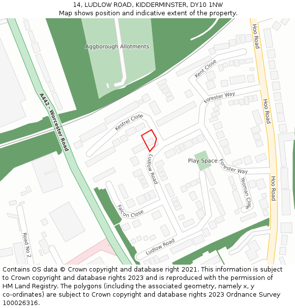 14, LUDLOW ROAD, KIDDERMINSTER, DY10 1NW: Location map and indicative extent of plot