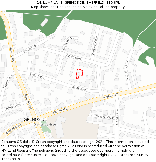 14, LUMP LANE, GRENOSIDE, SHEFFIELD, S35 8PL: Location map and indicative extent of plot