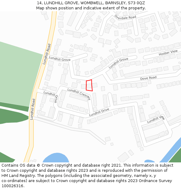 14, LUNDHILL GROVE, WOMBWELL, BARNSLEY, S73 0QZ: Location map and indicative extent of plot