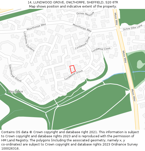 14, LUNDWOOD GROVE, OWLTHORPE, SHEFFIELD, S20 6TR: Location map and indicative extent of plot