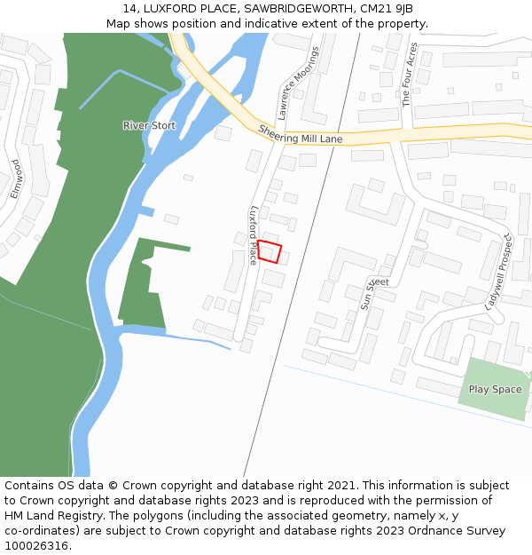 14, LUXFORD PLACE, SAWBRIDGEWORTH, CM21 9JB: Location map and indicative extent of plot