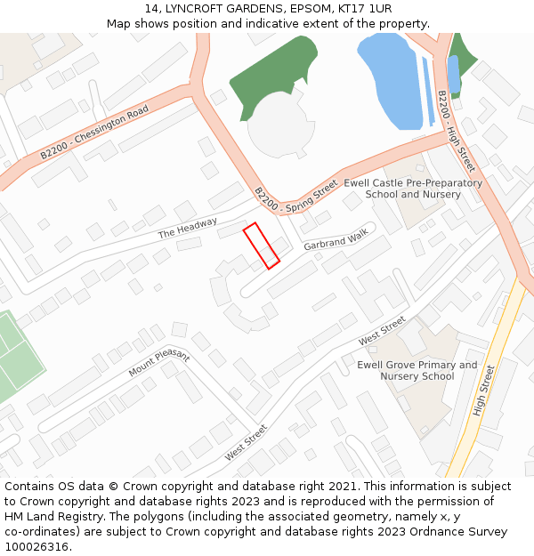 14, LYNCROFT GARDENS, EPSOM, KT17 1UR: Location map and indicative extent of plot