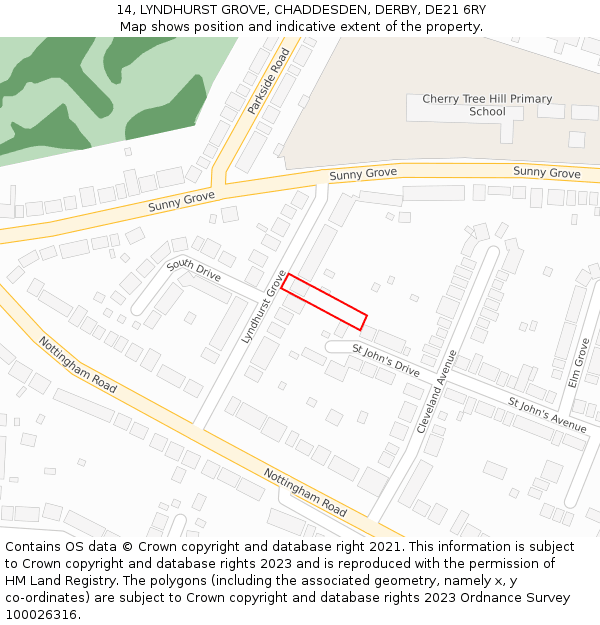14, LYNDHURST GROVE, CHADDESDEN, DERBY, DE21 6RY: Location map and indicative extent of plot