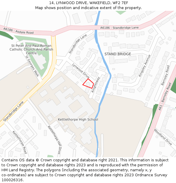 14, LYNWOOD DRIVE, WAKEFIELD, WF2 7EF: Location map and indicative extent of plot