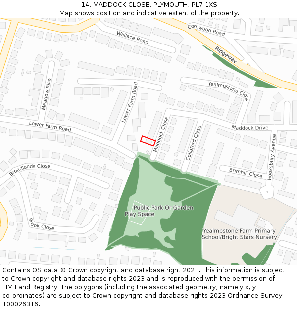 14, MADDOCK CLOSE, PLYMOUTH, PL7 1XS: Location map and indicative extent of plot