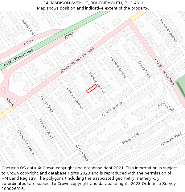 14, MADISON AVENUE, BOURNEMOUTH, BH1 4NU: Location map and indicative extent of plot