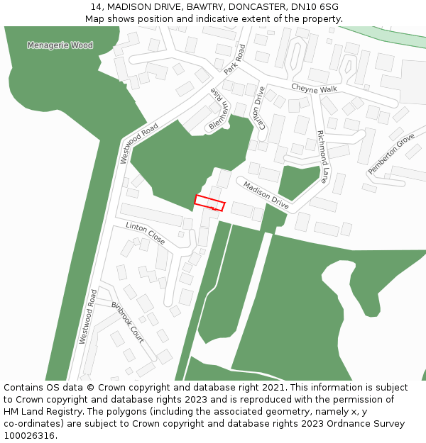 14, MADISON DRIVE, BAWTRY, DONCASTER, DN10 6SG: Location map and indicative extent of plot