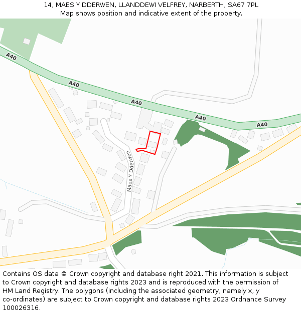 14, MAES Y DDERWEN, LLANDDEWI VELFREY, NARBERTH, SA67 7PL: Location map and indicative extent of plot
