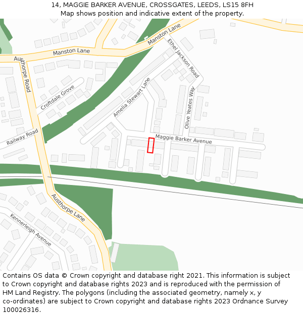 14, MAGGIE BARKER AVENUE, CROSSGATES, LEEDS, LS15 8FH: Location map and indicative extent of plot