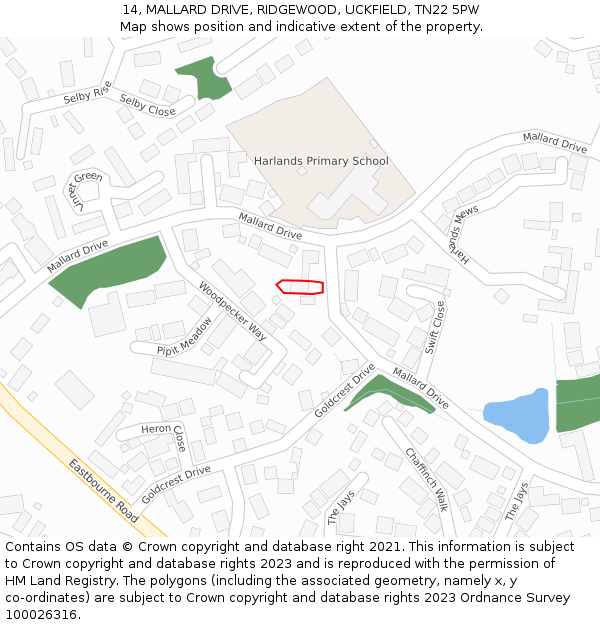 14, MALLARD DRIVE, RIDGEWOOD, UCKFIELD, TN22 5PW: Location map and indicative extent of plot