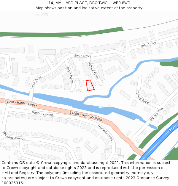 14, MALLARD PLACE, DROITWICH, WR9 8WD: Location map and indicative extent of plot