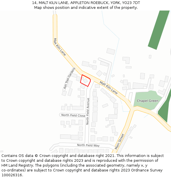 14, MALT KILN LANE, APPLETON ROEBUCK, YORK, YO23 7DT: Location map and indicative extent of plot