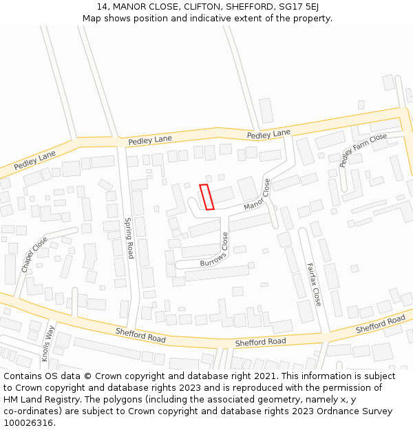 14, MANOR CLOSE, CLIFTON, SHEFFORD, SG17 5EJ: Location map and indicative extent of plot