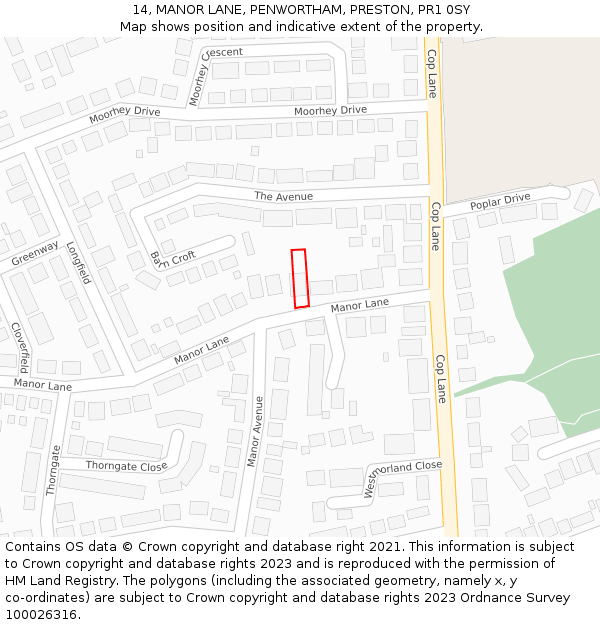 14, MANOR LANE, PENWORTHAM, PRESTON, PR1 0SY: Location map and indicative extent of plot