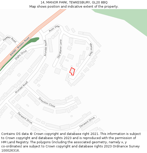14, MANOR PARK, TEWKESBURY, GL20 8BQ: Location map and indicative extent of plot